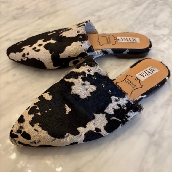 MYRA Cowhide Hair-On Leather Studded Mule Slides Size‎ 7 Western Boho Flats - Picture 3 of 15